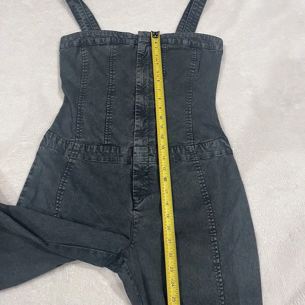 Free People Lucky Day One-Piece Jumpsuit Sz 8 Women Casual Boho Denim Black NEW - Picture 4 of 10